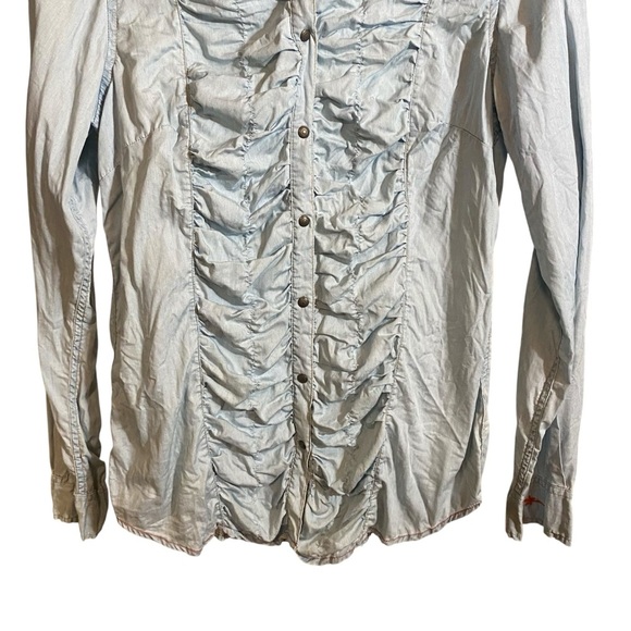 Ryan Michael Western Women's Ruched Design Dress Snap Buttons Light Blue S - Picture 3 of 14